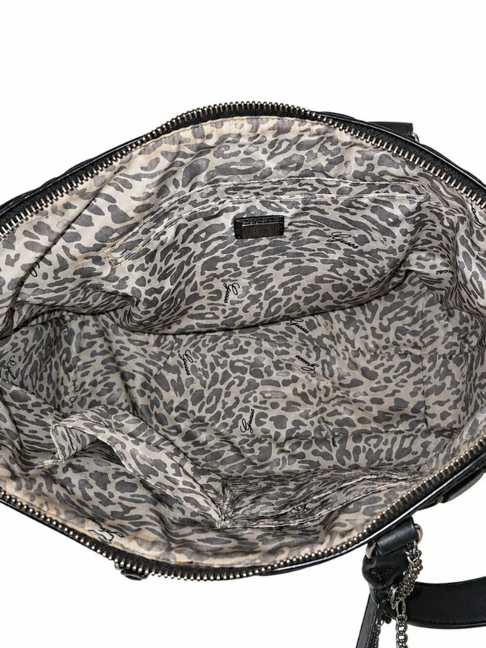 GUESS Satchel Shoulder Bag Gray Black Logo Print Dome Purse